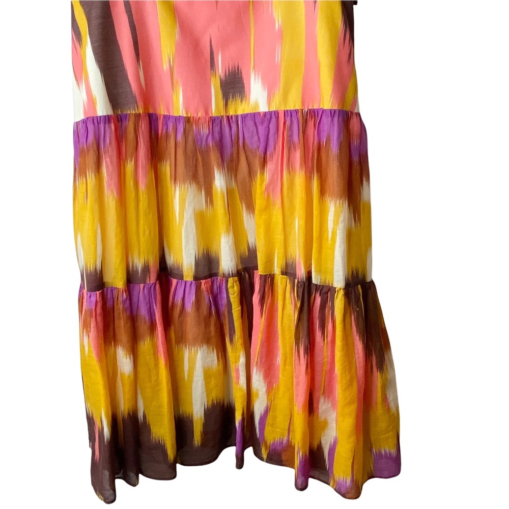 Milly of New York Watercolor Ikat Tiered Ruffle Silk Broomstick Sundress… - Picture 3 of 15